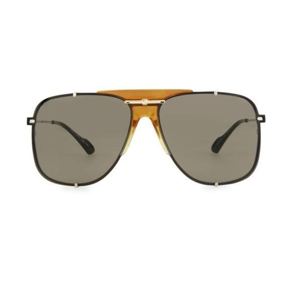 Gucci Black and Gold Aviator Sunglasses - Picture 1 of 10